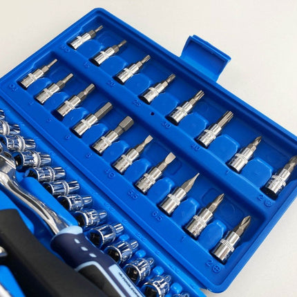 Socket Set 1/4 Drive 38pc Crv DIN3124 4-14mm Ph Pz Hex Star - Toolzone KDPSS032
