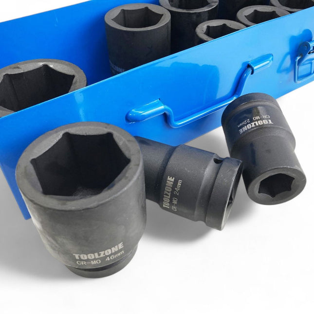 Impact Socket Set 1 Drive Deep 10pc 22-50mm Chrome Molybdenum - Toolzone KDPSS033