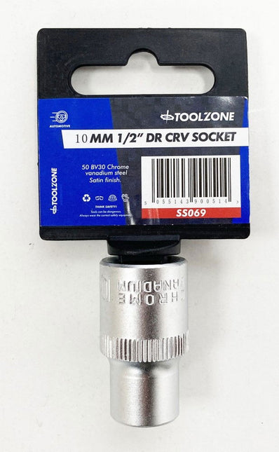 Socket 1/2 Drive 10mm Crv Satin Single Hex - Toolzone KDPSS069