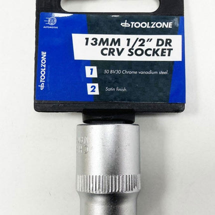 Socket 1/2 Drive 13mm Crv Satin Single Hex - Toolzone KDPSS072