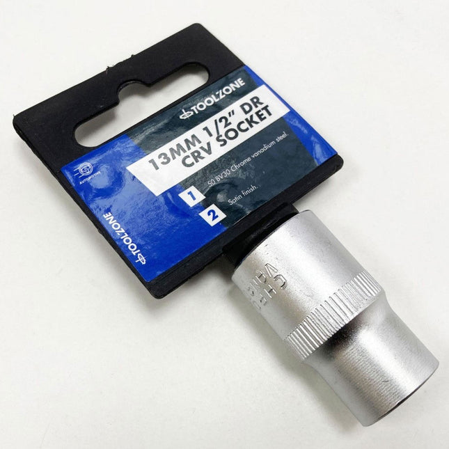 Socket 1/2 Drive 13mm Crv Satin Single Hex - Toolzone KDPSS072