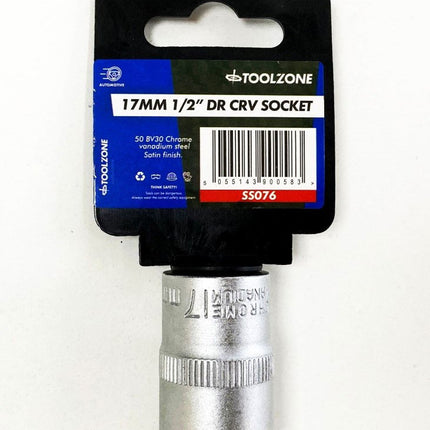 Socket 1/2 Drive 17mm Crv Satin Single Hex - Toolzone KDPSS076