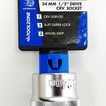 Socket 1/2 Drive 24mm Crv Satin Single Hex - Toolzone KDPSS083