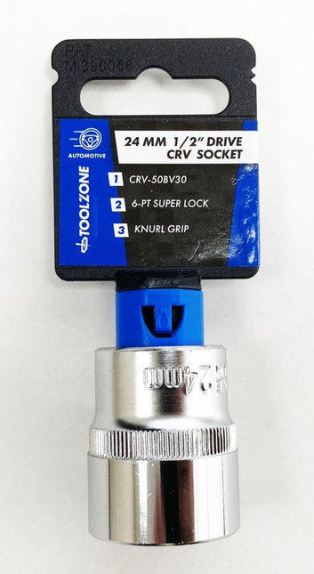 Socket 1/2 Drive 24mm Crv Satin Single Hex - Toolzone KDPSS083