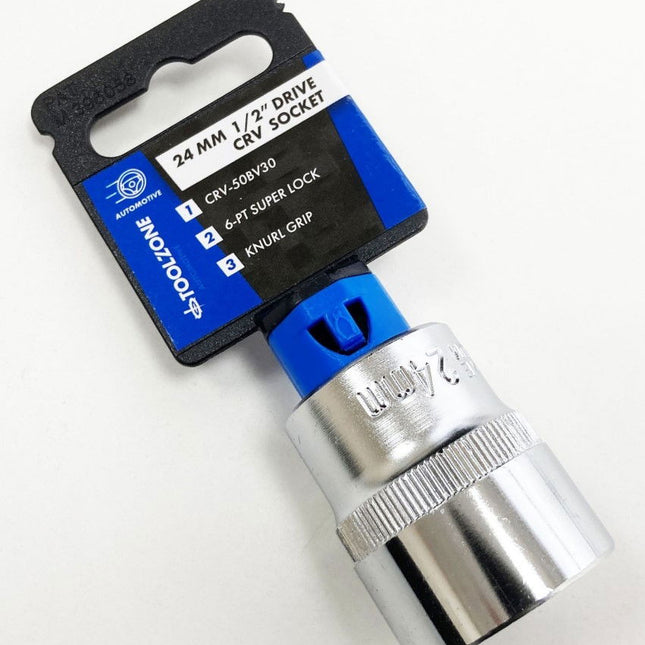 Socket 1/2 Drive 24mm Crv Satin Single Hex - Toolzone KDPSS083
