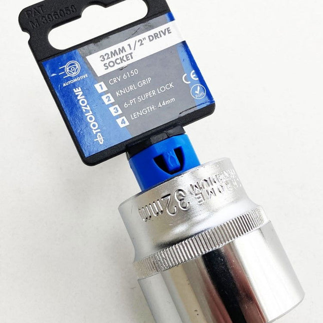 Socket 1/2 Drive 32mm Crv Satin Single Hex - Toolzone KDPSS088