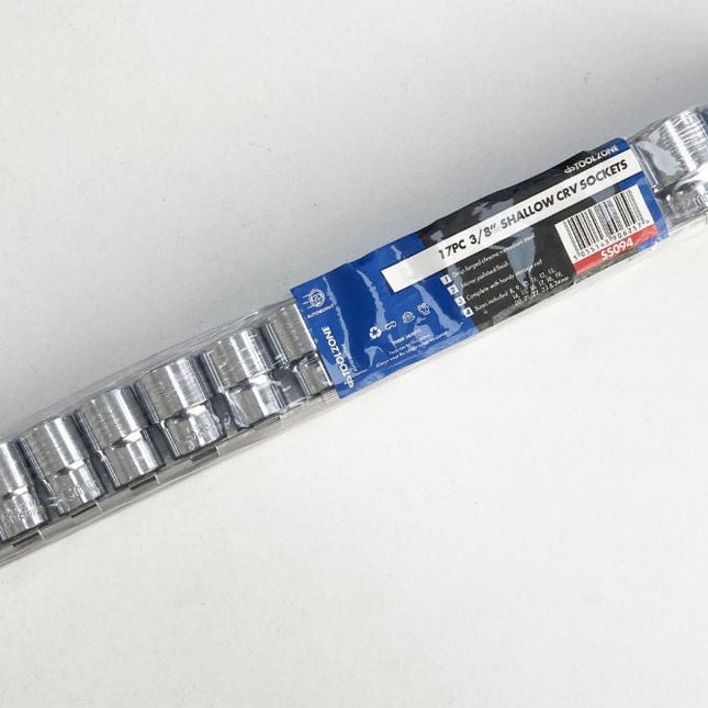 Socket Set 3/8 Drive Shallow Crv 17 Pieces 8-24mm Bi Hex - Toolzone KDPSS094
