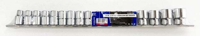 Socket Set 1/2 Drive Shallow Crv 17 Pieces 10-24mm 27mm 30mm Bi Hex - Toolzone KDPSS095