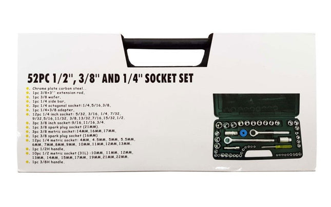 Socket Set 1/4 3/8 1/2 Drive 52 Pieces Metric & Af - Toolzone KDPSS102