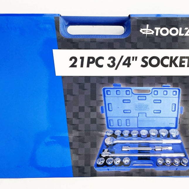 Socket Set 3/4 Drive 21 Pieces 19-50mm In Blow Mold Case - Toolzone KDPSS116