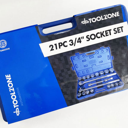 Socket Set 3/4 Drive 21 Pieces 19-50mm In Blow Mold Case - Toolzone KDPSS116