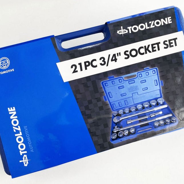 Socket Set 3/4 Drive 21 Pieces 19-50mm In Blow Mold Case - Toolzone KDPSS116