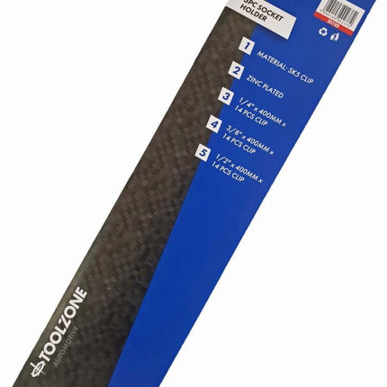Socket Rail Set 3 Pieces 1/2 3/8 1/4 14 Clips Each 40cm - Toolzone KDPSS122