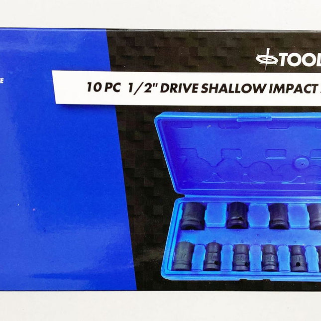 Impact Socket Set 1/2 Drive Shallow 10 Pieces 10-24mm - Toolzone KDPSS125