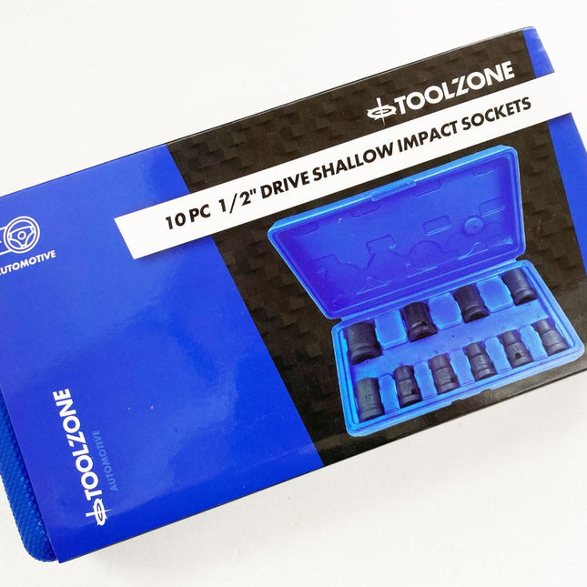 Impact Socket Set 1/2 Drive Shallow 10 Pieces 10-24mm - Toolzone KDPSS125