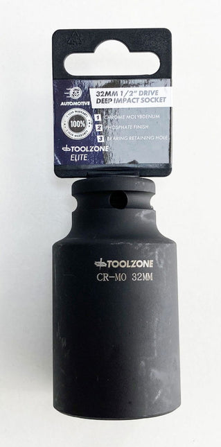 Impact Socket 1/2 Drive Deep 32mm Crmo - Toolzone KDPSS133