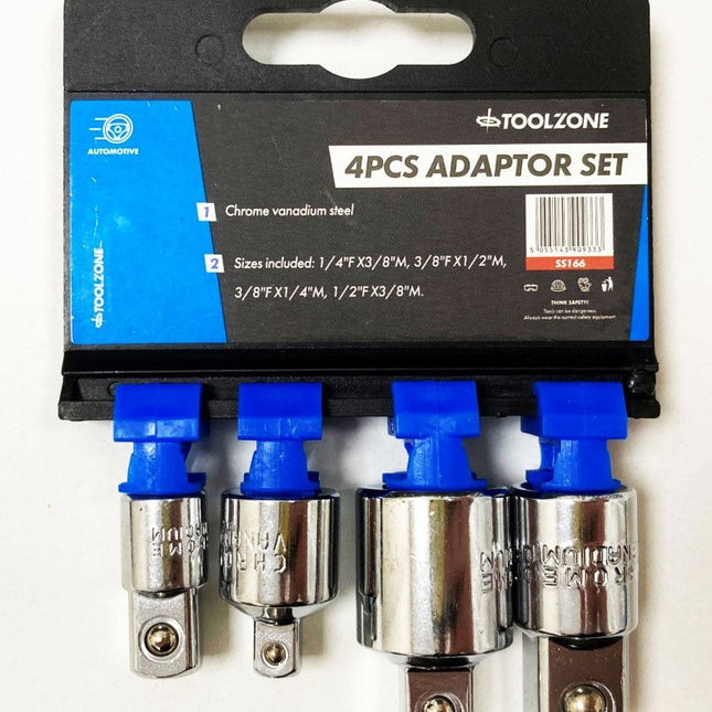 Socket Adaptor And Reducer Set 4 Pieces Crv - Toolzone KDPSS166