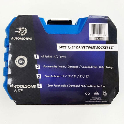 Twist Socket Set 1/2 Drive 6 Pieces 17mm-27mm - Toolzone KDPSS228