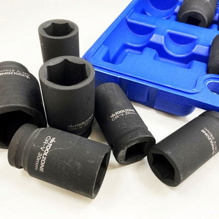 Impact Socket Set Deep 3/4 Drive 12 Pieces 24mm-41mm Crv 80mm Black Finish - Toolzone KDPSS235