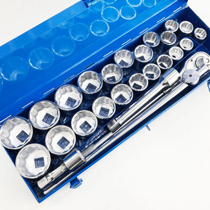 Socket Set 27 Pieces 3/4 Drive Metric And Af 12 Point In Metal Case - Toolzone KDPSS259