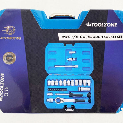 Go Through Socket Set 29 Pieces 1/4 Drive With Bits In Storage Case - Toolzone KDPSS261