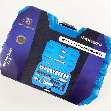 Go Through Socket Set 29 Pieces 1/4 Drive With Bits In Storage Case - Toolzone KDPSS261