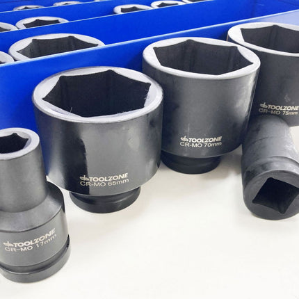 Deep Impact Socket Set 25 Pieces 1 Drive 17mm-75mm Chrome Molybdenum - Toolzone KDPSS263