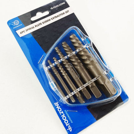 Spiral Flute Screw Extractor Set 6 Pieces M3-M25 Chrome Molybdenum - Toolzone KDPSS289