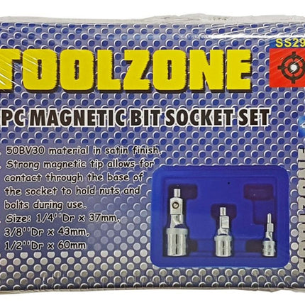Magnetic Bit Socket Driver Set 3 Pieces 1/4 3/8 1/2 Drive - Toolzone KDPSS290