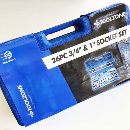 Socket Set 26 Pieces 3/4 And 1 Drive 21mm-65mm Carbon Steel - Toolzone KDPSS301