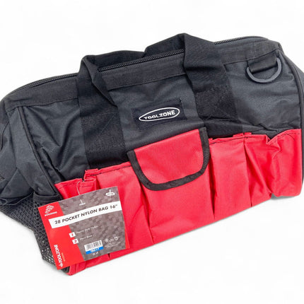 Tool Bag 16 28 Pockets Hard Base Nylon Red And Black - Toolzone KDPTB017