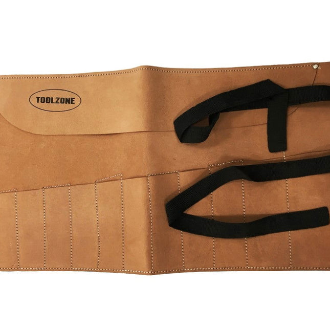 Tool Roll 12 Pocket Suede Leather 525x285mm - Toolzone KDPTB031