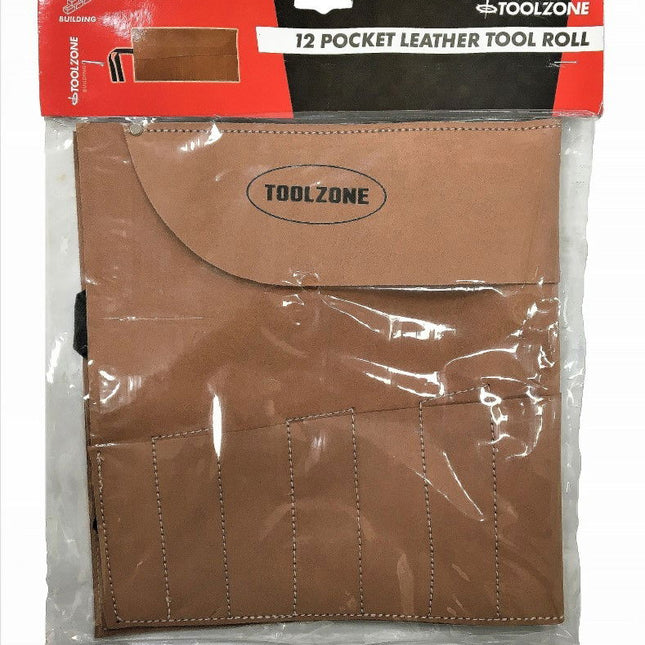 Tool Roll 12 Pocket Suede Leather 525x285mm - Toolzone KDPTB031