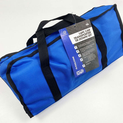 Car Transporter Set 16PC Includes Ratchet Tie Downs And Choker Straps - Toolzone KDPTD068