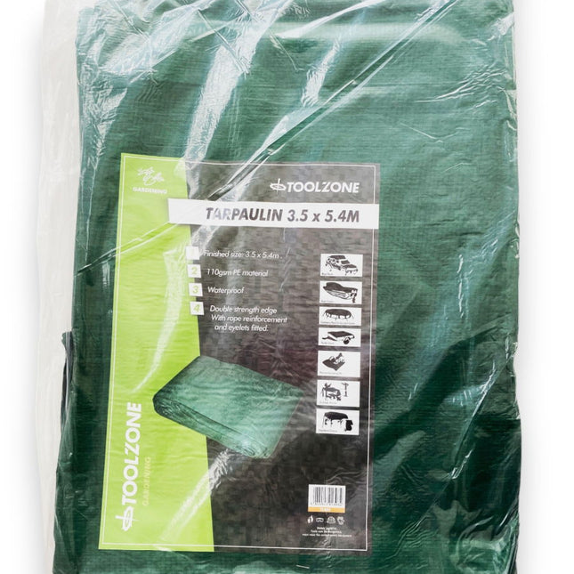Tarpaulin 3.5m x 5.4m Polyethylene With Eyelets - Toolzone KDPTL009