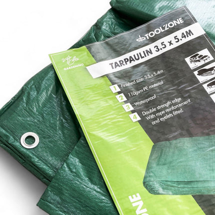 Tarpaulin 3.5m x 5.4m Polyethylene With Eyelets - Toolzone KDPTL009