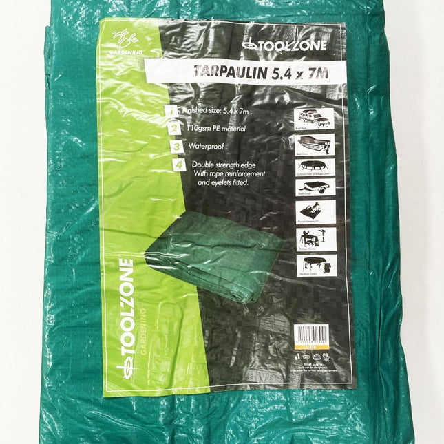 Tarpaulin 5.4m x 7m Polyethylene With Eyelets - Toolzone KDPTL010