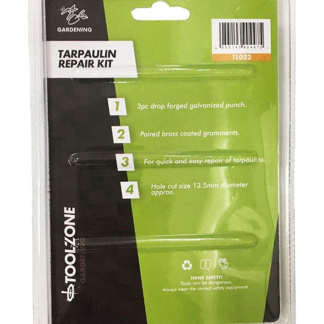 Tarpaulin Repair Kit With 13.5mm Punch And Grommets - Toolzone KDPTL022