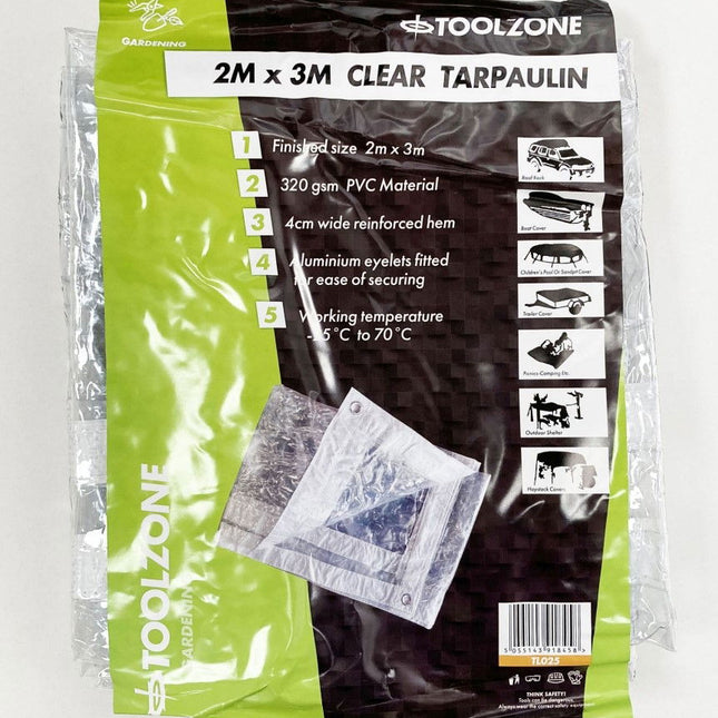 Pvc Tarpaulin Clear 2m x 3m 320gsm With Aluminium Grommets - Toolzone KDPTL025