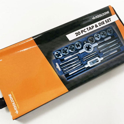 Tap And Die Set 20 Piece Carbon Steel Metric M3-M12 - Toolzone KDPTP101