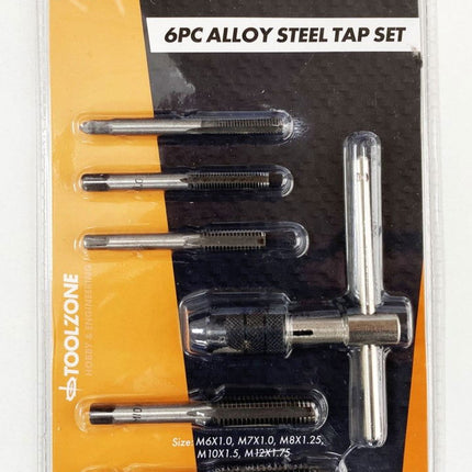 Tap Wrench Set 6 Piece With Metric Taps M6-M12 Alloy Steel - Toolzone KDPTP108