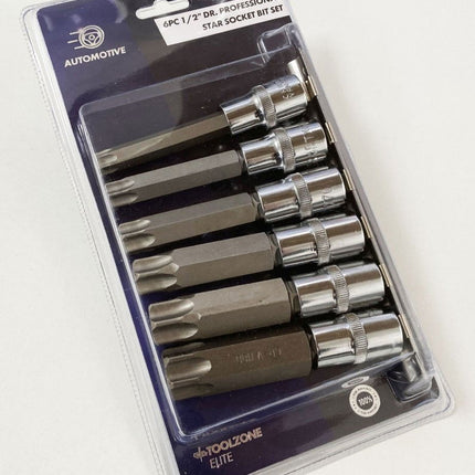 Star Bits Set 6 Piece 1/2 Drive T55-T100 100mm - Toolzone KDPTX036