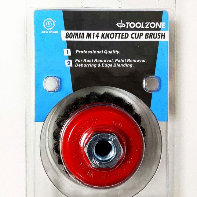 Knot Cup Brush Professional M14 80mm Outside Diameter - Toolzone KDPWB004