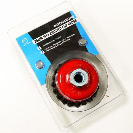 Knot Cup Brush Professional M14 80mm Outside Diameter - Toolzone KDPWB004