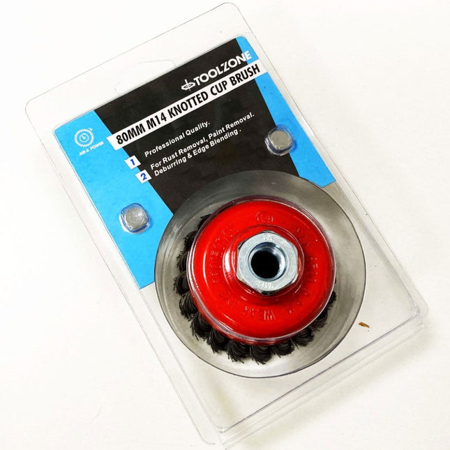 Knot Cup Brush Professional M14 80mm Outside Diameter - Toolzone KDPWB004