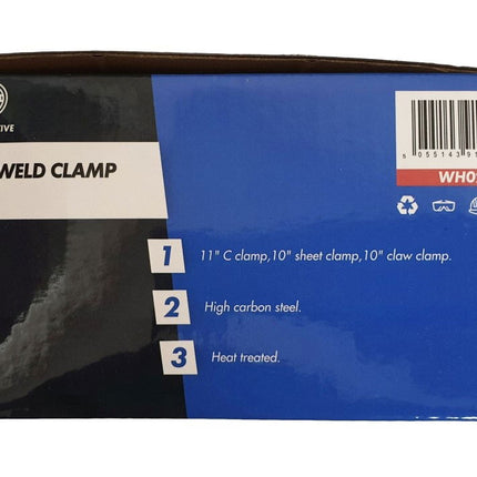 Weld Clamp Set 3 Piece 11 C Clamp 10 Sheet Clamp 10 Claw Clamp - Toolzone KDPWH025