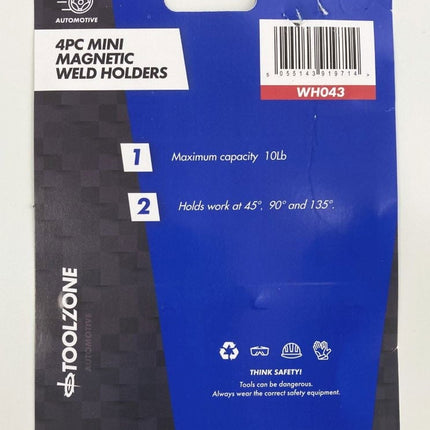 Magnetic Weld Holders Mini 4 Piece 10lb 60x50x10mm - Toolzone KDPWH043