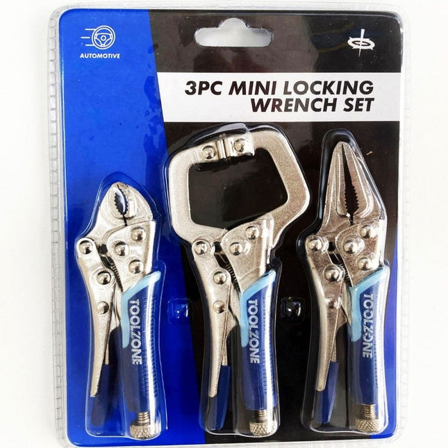 Locking Wrench Set Mini 3 Piece 4 5 Curved Jaw Long Nose C Clamp - Toolzone KDPWR127