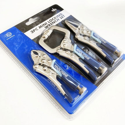 Locking Wrench Set Mini 3 Piece 4 5 Curved Jaw Long Nose C Clamp - Toolzone KDPWR127