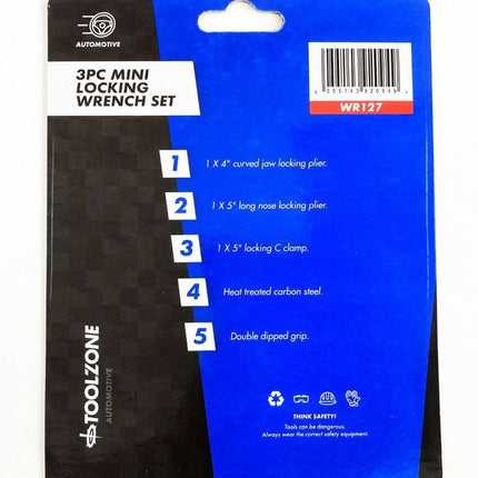 Locking Wrench Set Mini 3 Piece 4 5 Curved Jaw Long Nose C Clamp - Toolzone KDPWR127